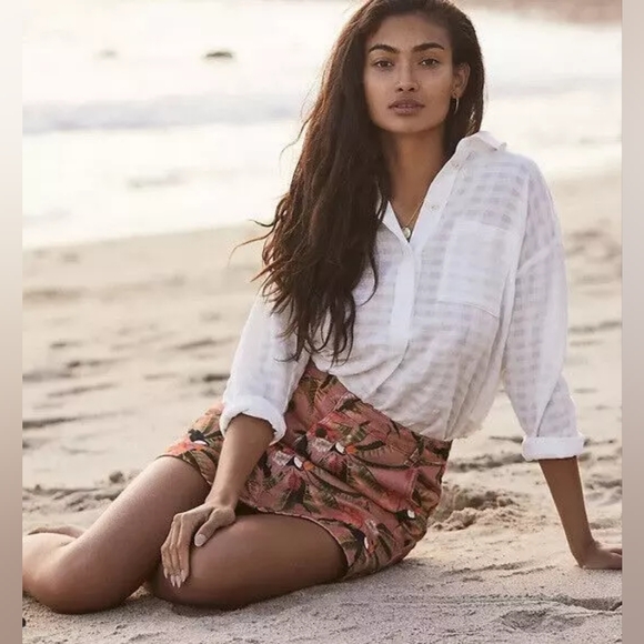 Farm Rio Anthropologie tropical Mini Jean Skirt Palm Trees | size s - Picture 5 of 8